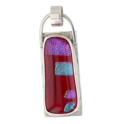 Liz Spears 2007 Sterling Silver Dichroic Glass Modern Pendant