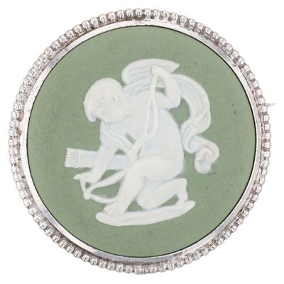 Wedgwood England Sterling Silver Porcelain Cupid Brooch