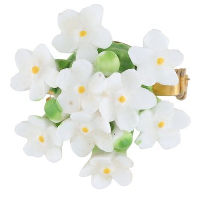 Cara Staffordshire Gold Tone Bone China White Flower Bouquet Brooch