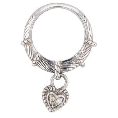 Judith Ripka Sterling Silver CZ Heart Lock Dangle Ring Size 6