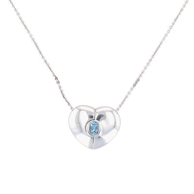 Petra Azar Sterling Silver Blue Topaz Stronger Together Heart Clasp Necklace