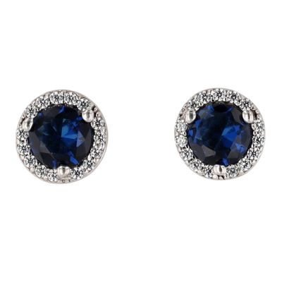 Signed Sterling Silver Two Tone Rhinestone Halo Stud Earrings