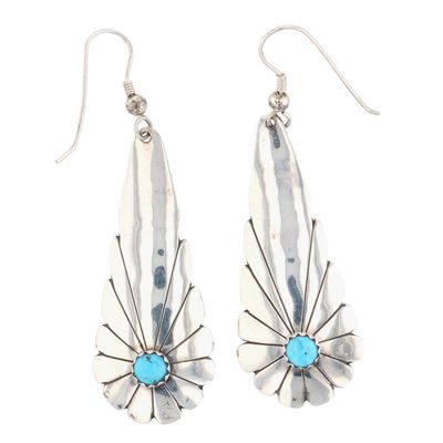 Signed Southwest Sterling Silver Turquoise Floral Dangle Earrings