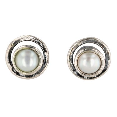 Silpada Israel Sterling Silver Pearl Double Circle Stud Earrings