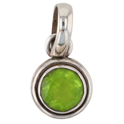 Signed Sterling Silver Peridot Round Cut Dangle Pendant