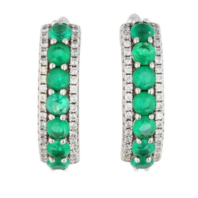 Signed Sterling Silver CZ Hoop Huggie Earrings