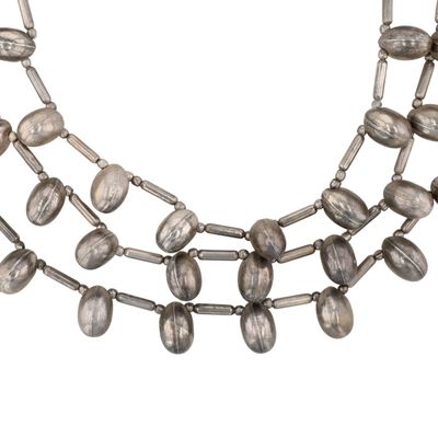 Silver Tone Art Deco Triple Strand Necklace