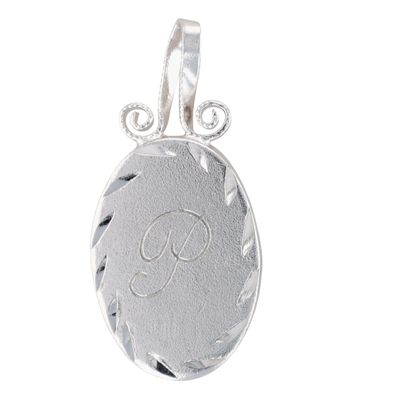 Vintage 12K White Gold Filled Initial P Oval Pendant