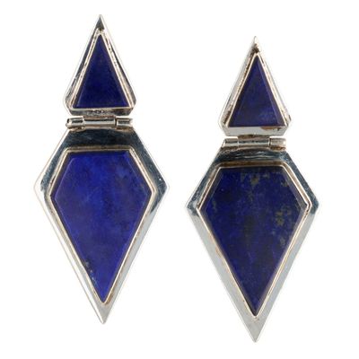 Southwest Sterling Silver Lapis Double Hinge Stud Earrings