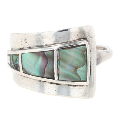 Signed Taxco Mexico Sterling Silver Abalone Inlay Adjustable Ring