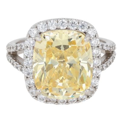 Signed Sterling Silver Two Tone CZ Halo Statement Ring Size 8.5