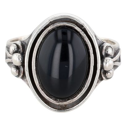 Sterling Silver Onyx Double Bezel Set Oval Ring Size 10
