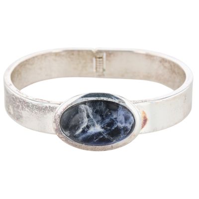 Silver Plated Sodalite Hinge Clasp Bangle Bracelet