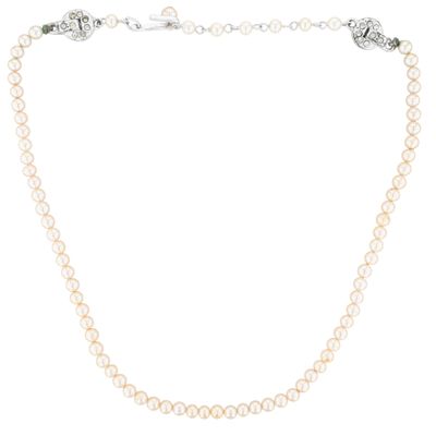 Japan Silver Tone Rhinestone Faux Pearl Necklace