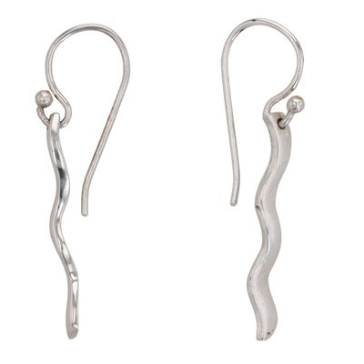 Signed Sterling Silver Wavy Bar Dangle Earrings