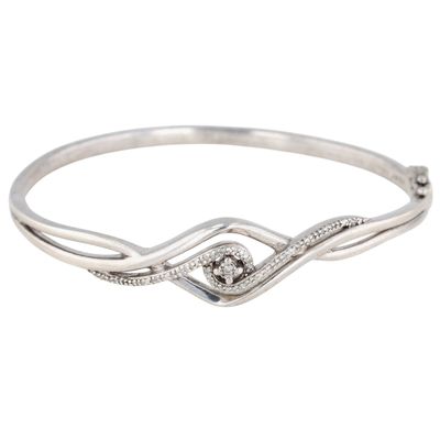 Jane Seymour Sterling Silver Diamond Crossover Hinged Bangle Bracelet