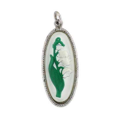 Signed Sterling Silver Acrylic Reverse Intaglio Lily of the Valley Pendant