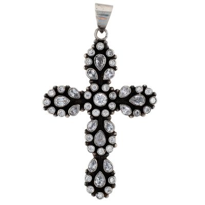 Sterling Silver CZ Studded Large Cross Pendant