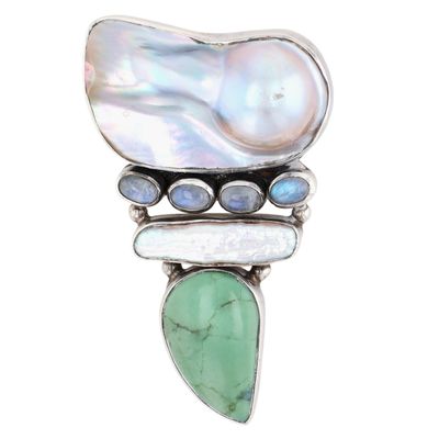 Sterling Silver Multi Gemstone Cluster Slide Pendant