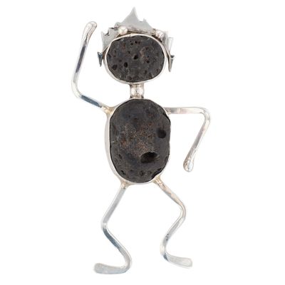 Signed Handmade Sterling Silver Volcanic Stone Modern Person Brooch