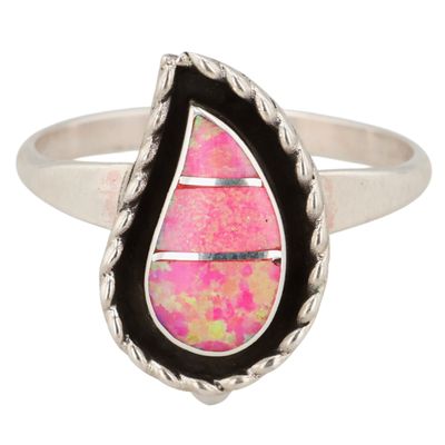 Faye Lowsayatee Zuni Sterling Opal Inlay Teardrop Ring Sz 6.75