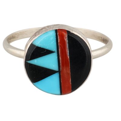 Zuni Sterling Multi-Stone Inlay Ring Sz 7