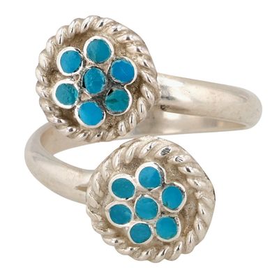 Zuni Sterling Turquoise Inlay Adjustable Ring