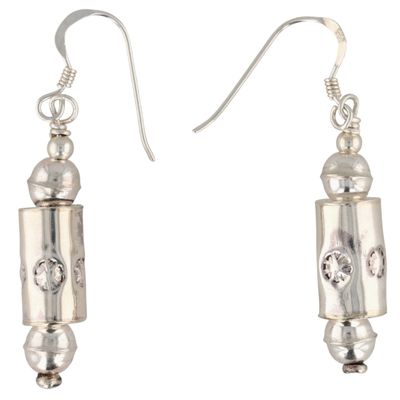 Larry Curley Navajo Sterling Stamped Barrel Bead Earrings