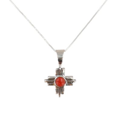 Jerold Francisco Navajo Sterling Coral Zia Necklace