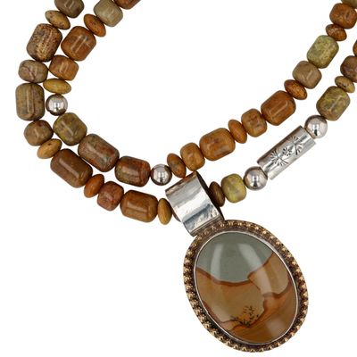 Wayne Aguilar Kewa Sterling Brass Jasper Bead Necklace
