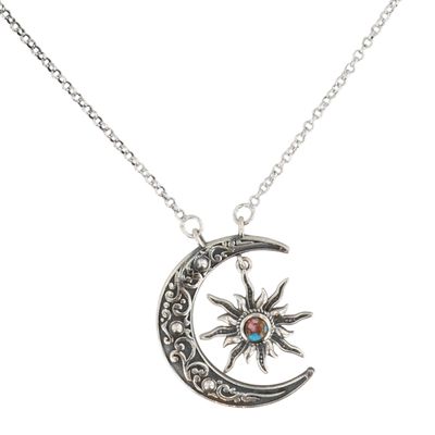 HaDa Collection Sterling Pink Dahlia Crescent Moon Necklace