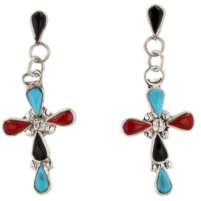 Cecilia Iule Zuni Sterling Multi-Stone Cross Earrings