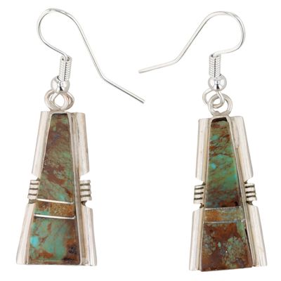 Steve Francisco Navajo Sterling Kingman Turquoise Inlay Earrings