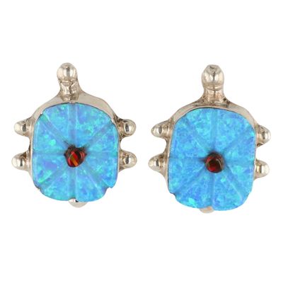 Sarah Bowannie Zuni Sterling Opal Turtle Earrings