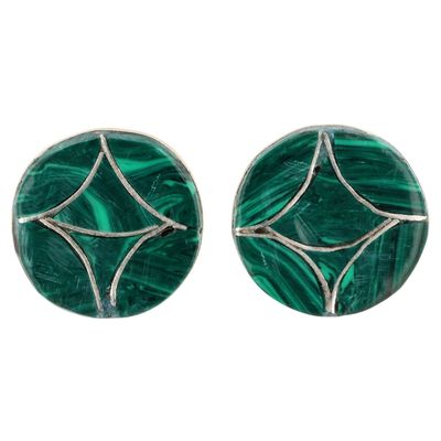 Karen Lalio Zuni Sterling Malachite Inlay Earrings