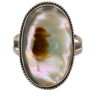 Signed Taxco Mexico Sterling Abalone Ring Sz 7.75