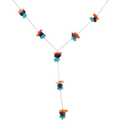 Southwest Sterling Multi-Stone Lariat Necklace