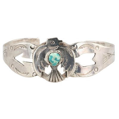 Vintage Navajo Sterling Turquoise Thunderbird Cuff Bracelet