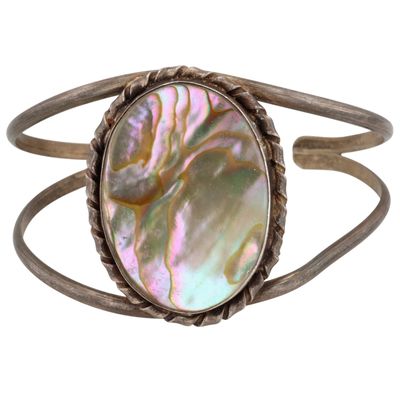 Signed Navajo Sterling Abalone Cuff Bracelet