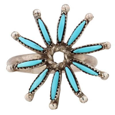 Yvette Kaamasee Zuni Sterling Turquoise Needlepoint Ring Sz 10