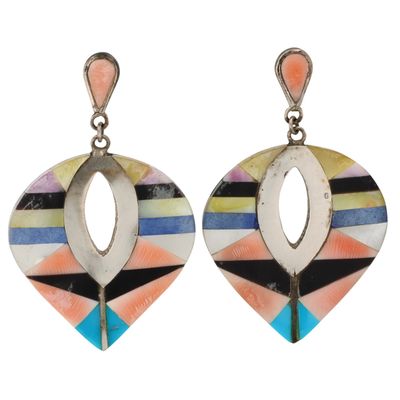 Southwest Sterling Multi-Stone Inlay Earrings