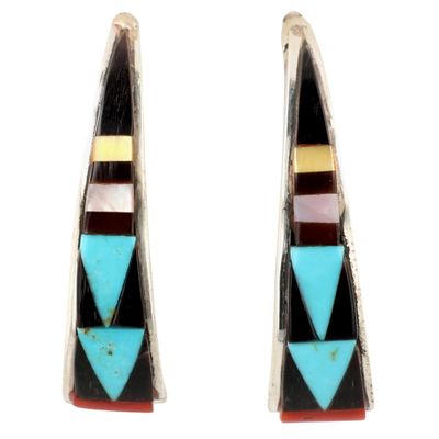 Tammie Qualo Zuni Sterling Multi-Stone Inlay Earrings