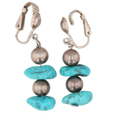 Southwest Sterling Turquoise Chunk Earrings