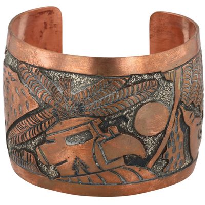 Elaine Becenti Navajo Copper Storyteller Cuff Bracelet