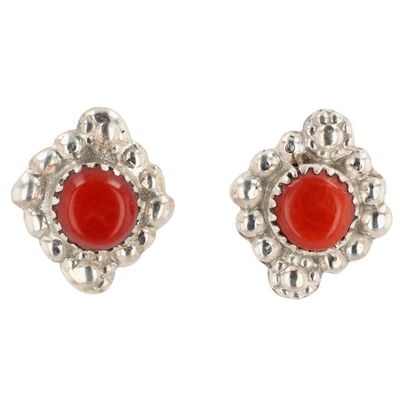 Arlen Quetawki Zuni Sterling Coral Earrings