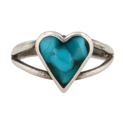 Southwest Sterling Turquoise Heart Ring Sz 5