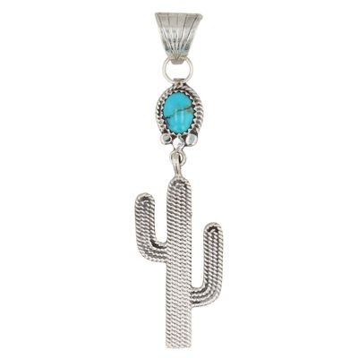 Adrienne Gordon Navajo Sterling Kingman Turquoise Cactus Pendant