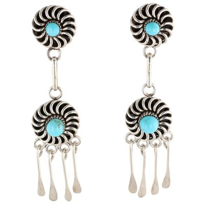 Al Lementino Zuni Sterling Turquoise Dangle Earrings