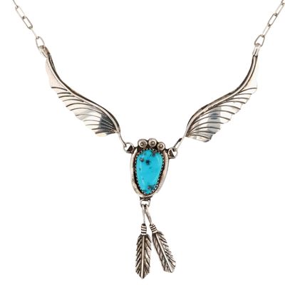 Navajo Sterling Turquoise Feather Necklace