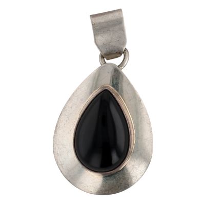 Signed Navajo Sterling Onyx Pendant